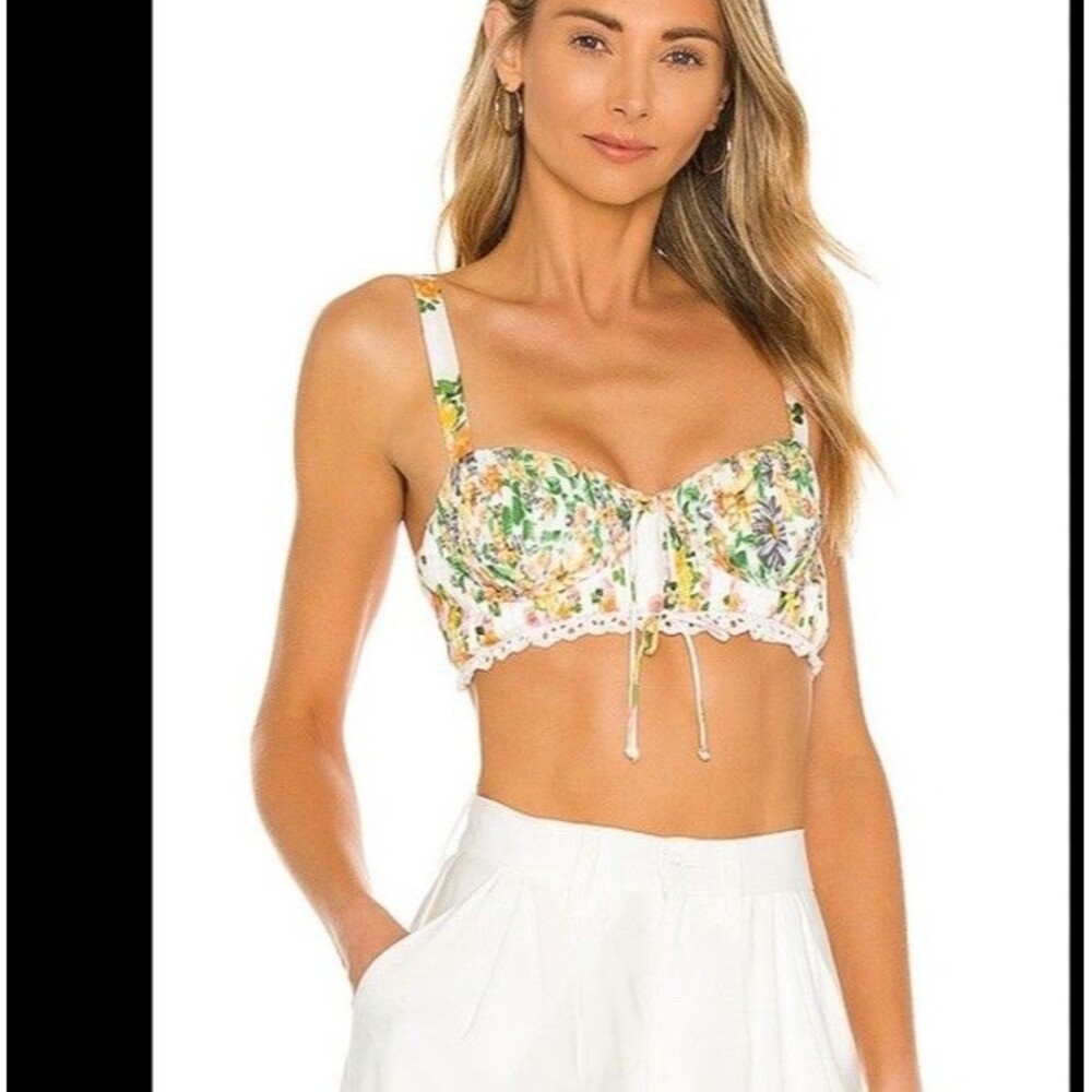 For Love And Lemons Rosalyn Floral Yellow Crop Top Bustier XL Cottage New - Picture 3 of 10